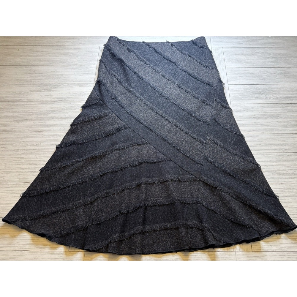 Lena Gabrielle Grey Long Lined Diagonal‎ Cut Flare Eyelash Trim Pull On Skirt 14